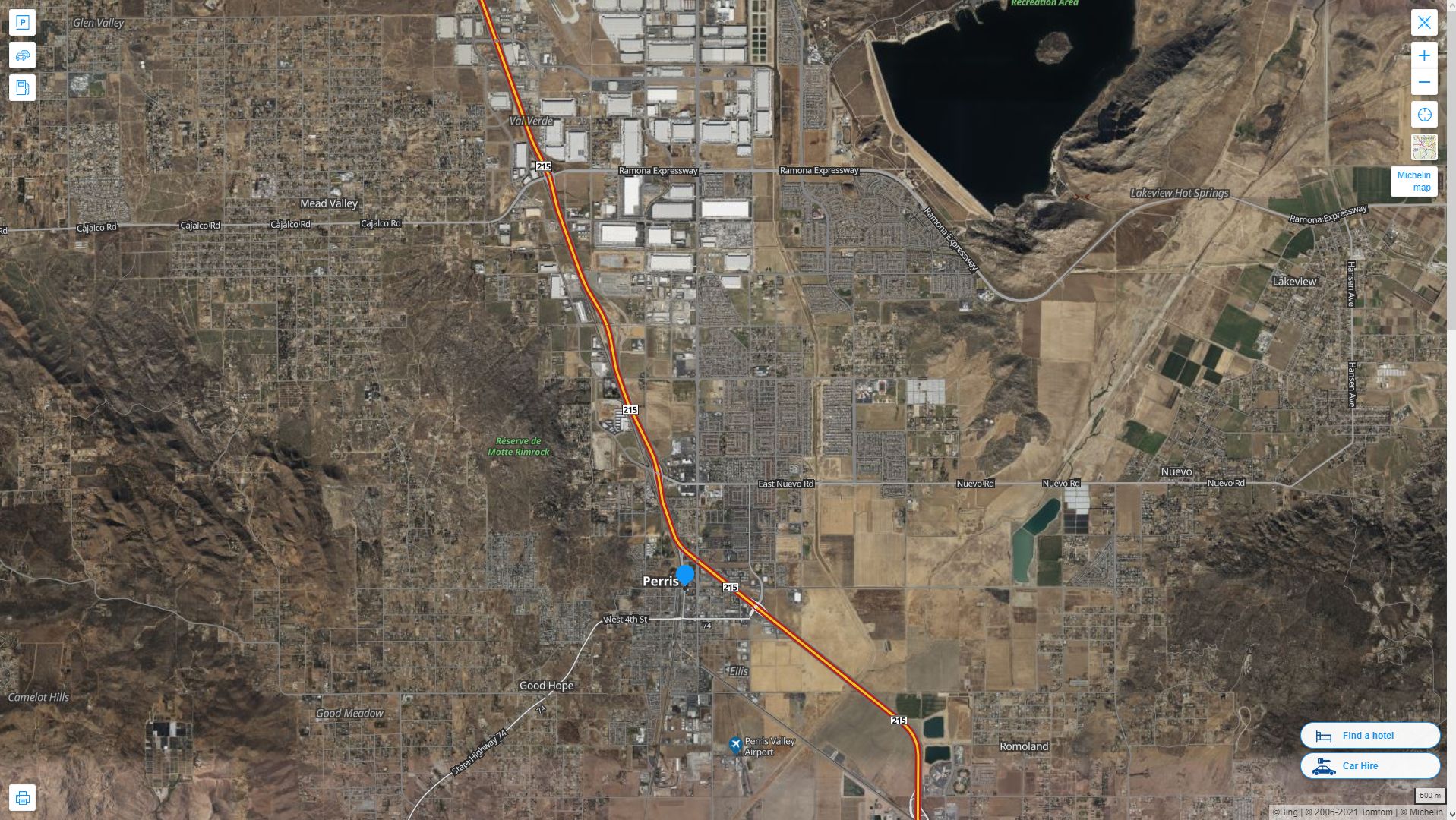 Perris California Highway and Road Map with Satellite View